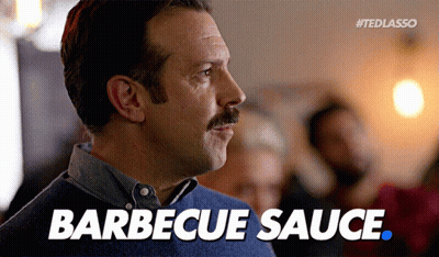 A Man With A Mustache Says Barbecue Sauce In White GIF