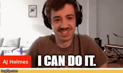 A Man With A Mustache Wearing Headphones And A Shirt That Says I Can Do It GIF