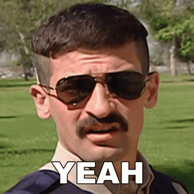 A Man With A Mustache Wearing Sunglasses And The Word Yeah On His Face GIF