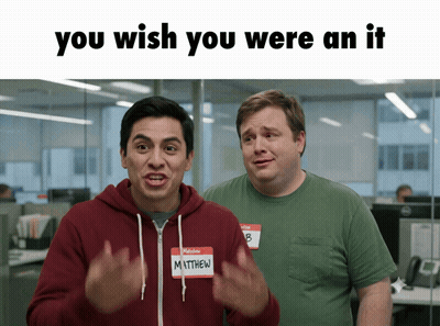 A Man With A Name Tag That Says Matthew Is Standing Next To Another Man GIF