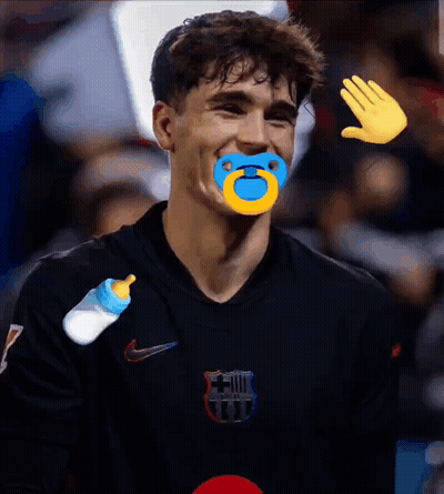 A Man With A Pacifier In His Mouth Is Wearing A Nike Jersey GIF