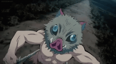 A Man With A Pig Mask On His Face Is Holding A Sword . GIF