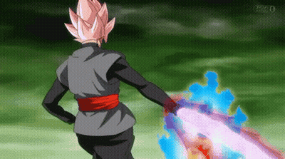 A Man With A Pink Hair And A Black Shirt Is Holding A Purple Sword GIF