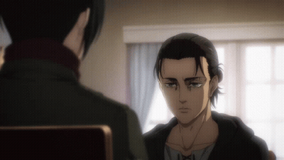 A Man With A Ponytail Looks At Another Man GIF