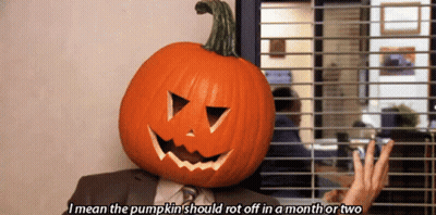 A Man With A Pumpkin On His Head Says " I Mean The Pumpkin Should Rot Off In A Month Or Two " GIF