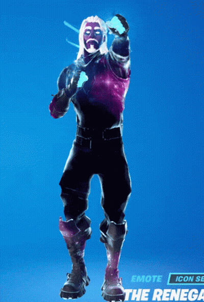 A Man With A Purple Galaxy On His Chest Is Standing In Front Of A Blue Background That Says Emote Icon Set The Renegade GIF