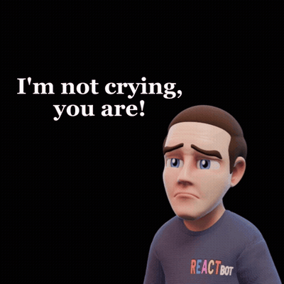 A Man With A Reactbot Shirt On Is Crying GIF