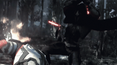 A Man With A Red Light Saber Is Fighting Another Man In A Video Game GIF