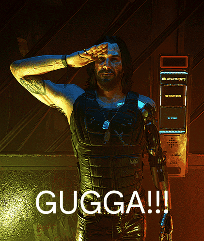 A Man With A Robotic Arm Is Standing In Front Of A Phone That Says Apartments On It GIF