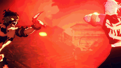 A Man With A Skull On His Back Is Standing In Front Of A Red Background GIF