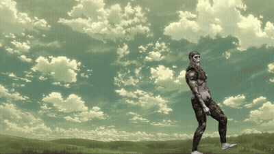 A Man With A Skull On His Face Is Standing In A Field With A Cloudy Sky In The Background GIF