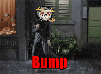 A Man With A Skull On His Head Is Walking Down A Street With The Word Bump In Red Letters GIF