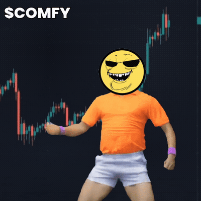 A Man With A Smiley Face On His Head Is Dancing In Front Of A Stock Chart That Says $Comfy GIF