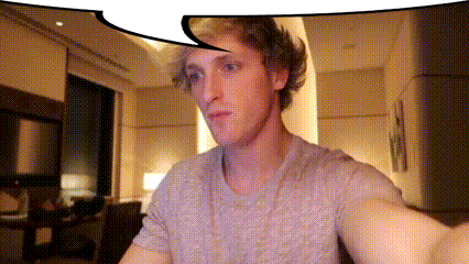 A Man With A Speech Bubble Above His Head Is Sitting In A Room . GIF