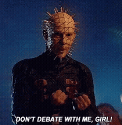 A Man With A Spiked Head Is Saying Do N't Debate With Me Girli GIF