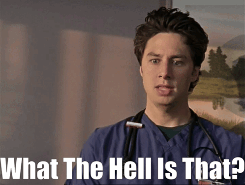 A Man With A Stethoscope Around His Neck And The Words What The Hell Is That Below Him GIF