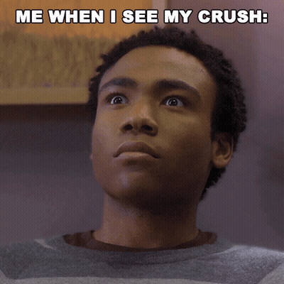 A Man With A Surprised Look On His Face And The Words Me When I See My Crush GIF