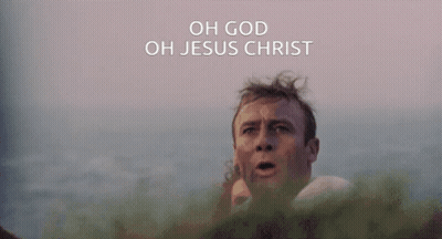 A Man With A Surprised Look On His Face And The Words Oh God Oh Jesus Christ Behind Him GIF