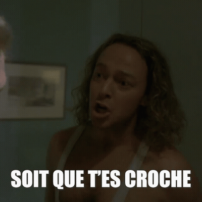 A Man With A Surprised Look On His Face And The Words Ou Bedon Que T'as Un Crush Pour Lui Below Him GIF