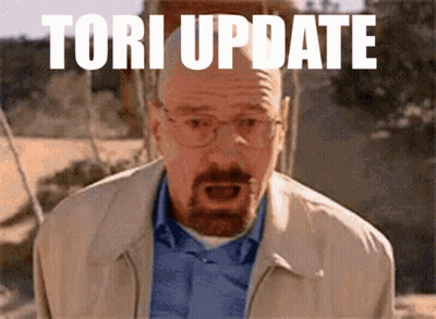 A Man With A Surprised Look On His Face And The Words " Tori Update " Behind Him GIF