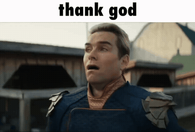 A Man With A Surprised Look On His Face Is Next To A Thank God Sign GIF