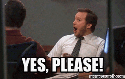A Man With A Surprised Look On His Face Is Sitting Next To Another Man And Says Yes Please GIF