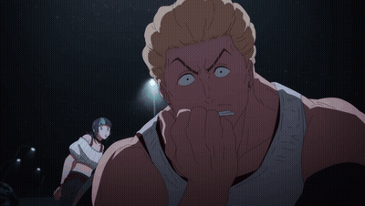 A Man With A Surprised Look On His Face Stands Next To A Girl GIF