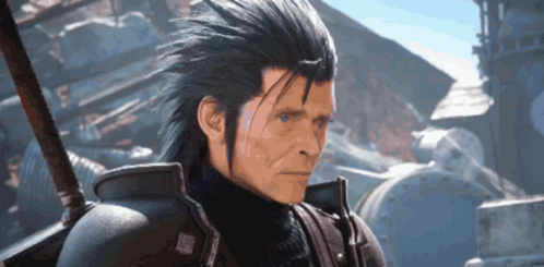 A Man With A Sword In His Hand Looks At The Camera GIF