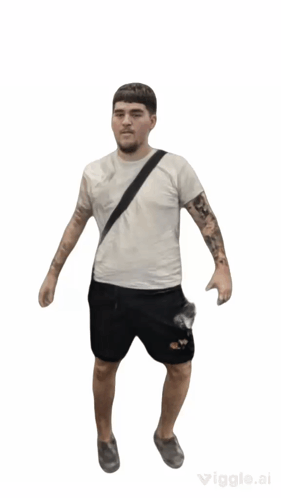 A Man With A Tattoo On His Arm Is Standing In Front Of A White Background That Says Viggle.ai GIF
