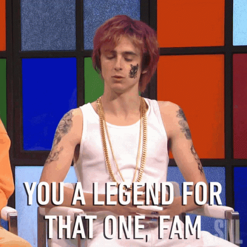 A Man With A Tattoo On His Face Is Sitting In A Chair And Says You A Legend For That One Fam GIF
