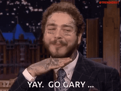 A Man With A Tattoo On His Face Says Yay Go Gary GIF
