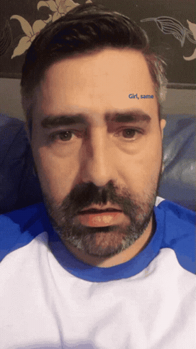 A Man With A Tattoo On His Forehead That Reads Girl Same GIF