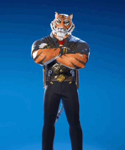 A Man With A Tiger 'S Head And Arms Crossed GIF