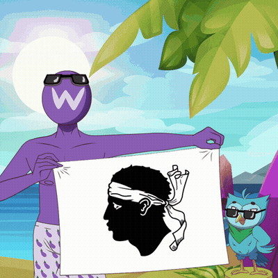 A Man With A W On His Head Holds Up A Flag GIF