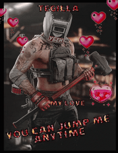 A Man With A Welding Helmet On His Head Is Holding A Large Hammer And The Words " You Can Jump Me Anytime " GIF