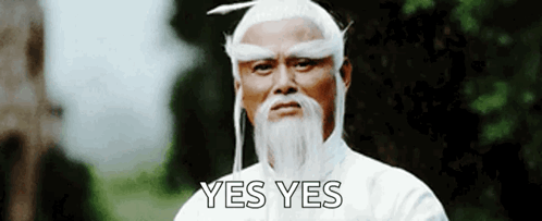 A Man With A White Beard And White Hair Is Saying Yes Yes GIF