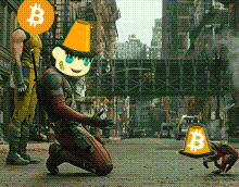 A Man With A Yellow Cone On His Head Has A Bitcoin Symbol On It GIF