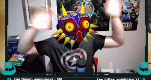 A Man With A Zelda Mask On His Head GIF