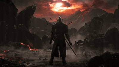 A Man With Arrows In His Back Stands In Front Of A Mountain GIF