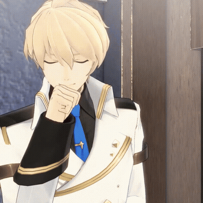 A Man With Blonde Hair And A Blue Tie Has His Eyes Closed And His Hands Folded GIF