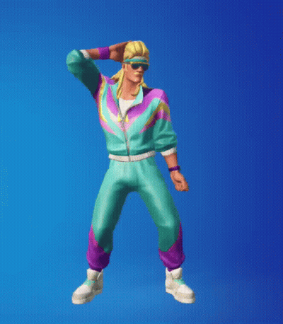 A Man With Blonde Hair And Sunglasses Is Wearing A Colorful Tracksuit GIF