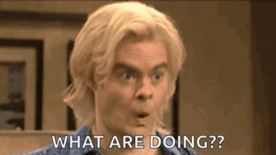 A Man With Blonde Hair Is Making A Surprised Face And Says What Are Doing ? GIF