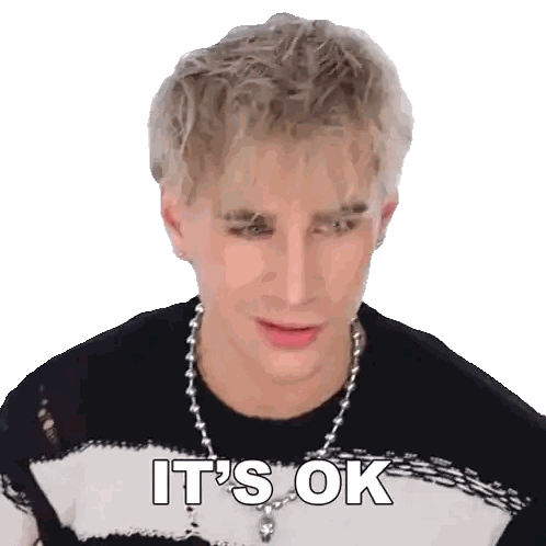 A Man With Blonde Hair Is Wearing A Black And White Striped Sweater And A Necklace And Says It 'S Ok Sticker
