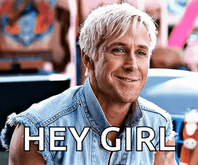 A Man With Blonde Hair Is Wearing A Denim Vest And Says Hey Girl . GIF