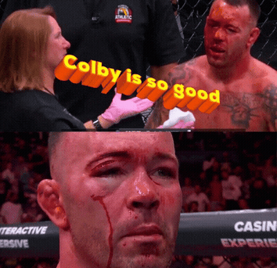 A Man With Blood On His Face And The Words Colby Is So Good Behind Him GIF