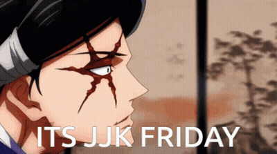 A Man With Blood On His Face And The Words " Its Jjk Friday " GIF