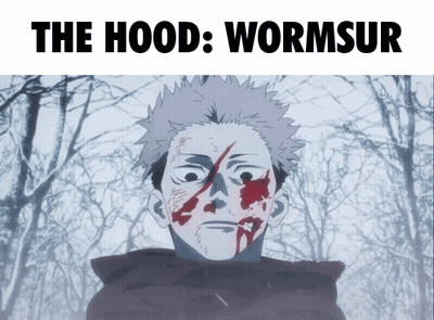 A Man With Blood On His Face And The Words " The Hood Wormsur " Below Him GIF