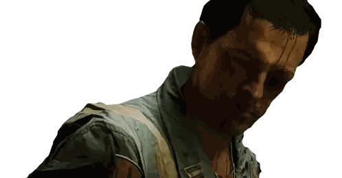 A Man With Blood On His Face Is Wearing A Blue Shirt With The Letter I On The Chest Sticker