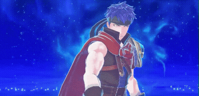 A Man With Blue Hair And A Red Cape Is Standing In Front Of A Blue Background GIF