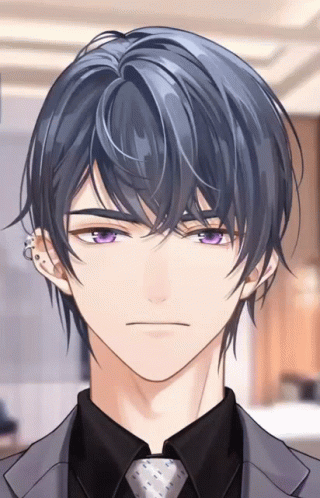A Man With Blue Hair And Purple Eyes Is Wearing A Black Shirt And Tie GIF